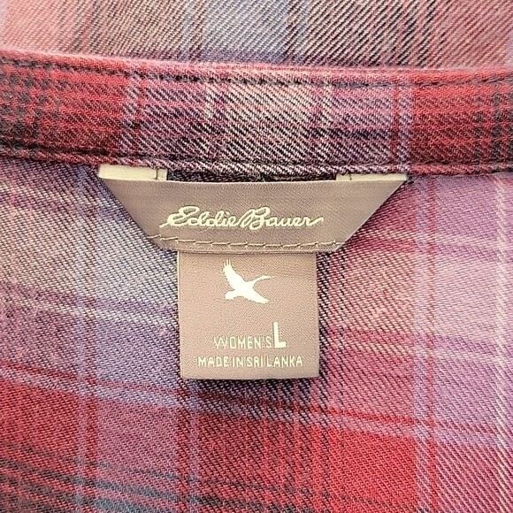 EDDIE BAUER Plaid Long Sleeve Collarless Button Up Shirt size L - Picture 11 of 12